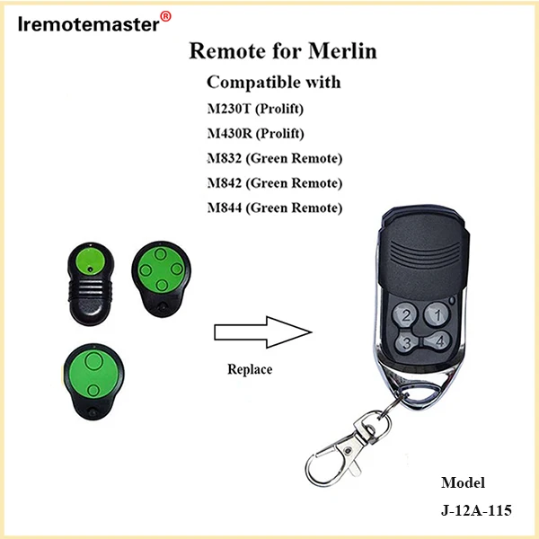 FOR Merlin M832 M842 M844 Green Garage Door Remote Control M430R M230T 433.92MHz Rolling Code