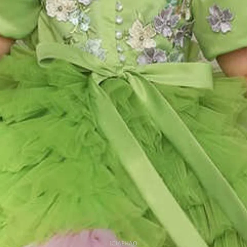 

Flower Fashion Kids Birthday Dress Girl Children New 1st Cake Tutu Gown Bubble Sleeve Princess Outfit Party Pageant Performance
