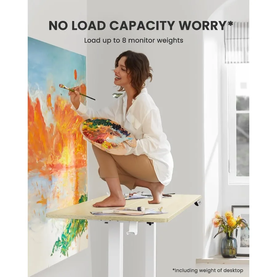 ارتفاع قابل للتعديل مكتب قائم كهربائي 48 × 24 بوصة مكتب الجلوس الوقوف للمكتب المنزلي مع وظيفة الذاكرة وقطعتين Nat