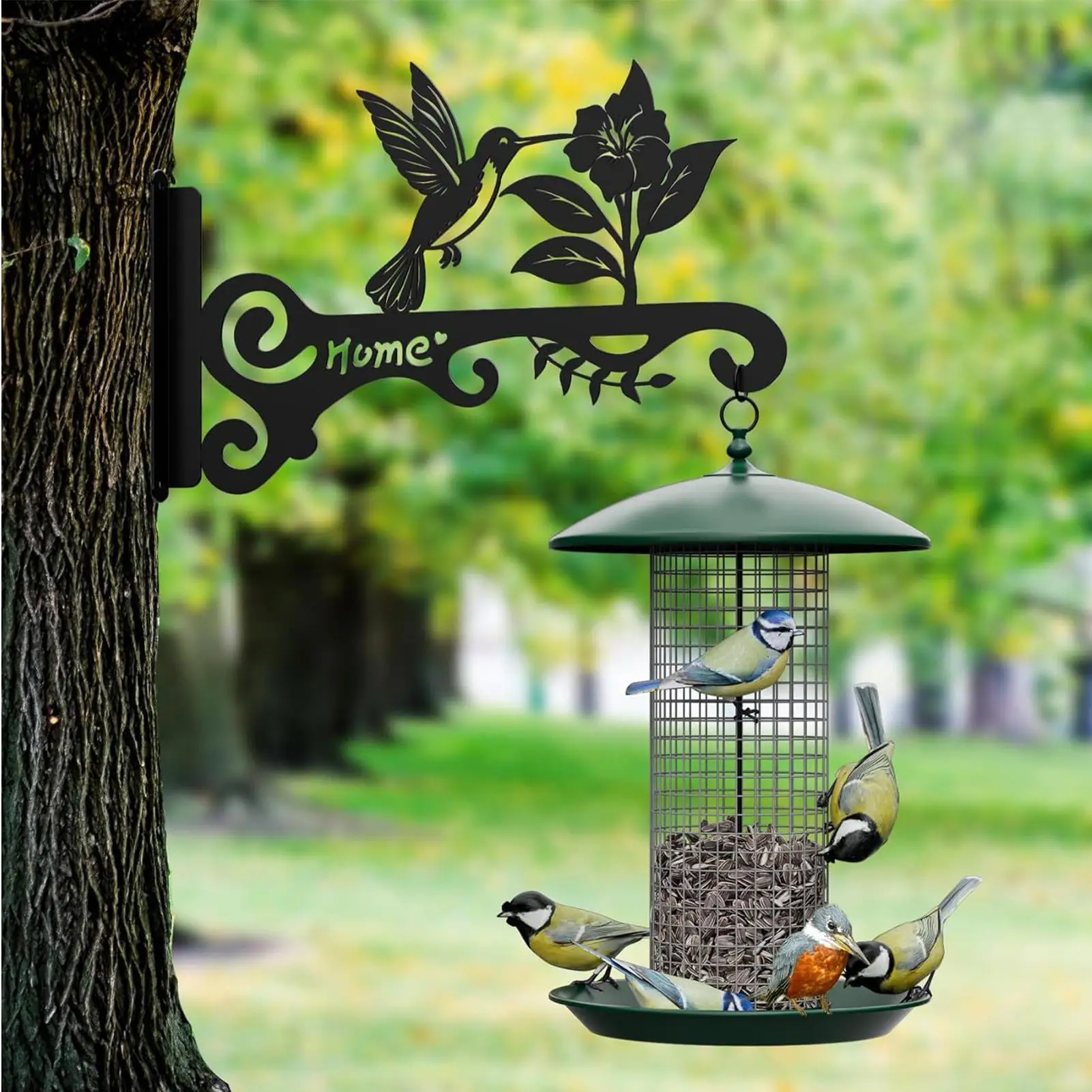 

Plant Hangers Outdoor 2 Pieces Bird Feeder Hangers 10 Inch Metal Rack Wall Mounted with Bird Flower Design for Patio Lantern