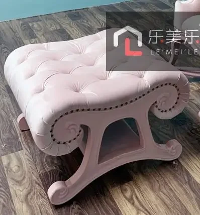 European pink rocking chair solid wood fabric sofa personalized single leisure chair view 5