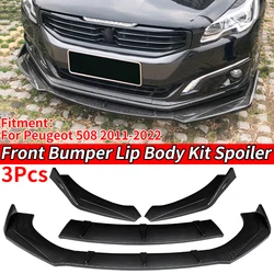 Front Bumper Spoiler Protector Plate Lip For Peugeot 508 2019-2022 Type DGS Body Kit Splitter Carbon Surface Chin Shovel