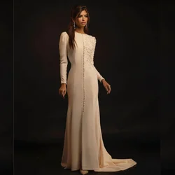 Prom Dress Jersey Button Draped Applique Evening A-line O-Neck Bespoke Occasion Gown Long Dresses  Saudi Arabia