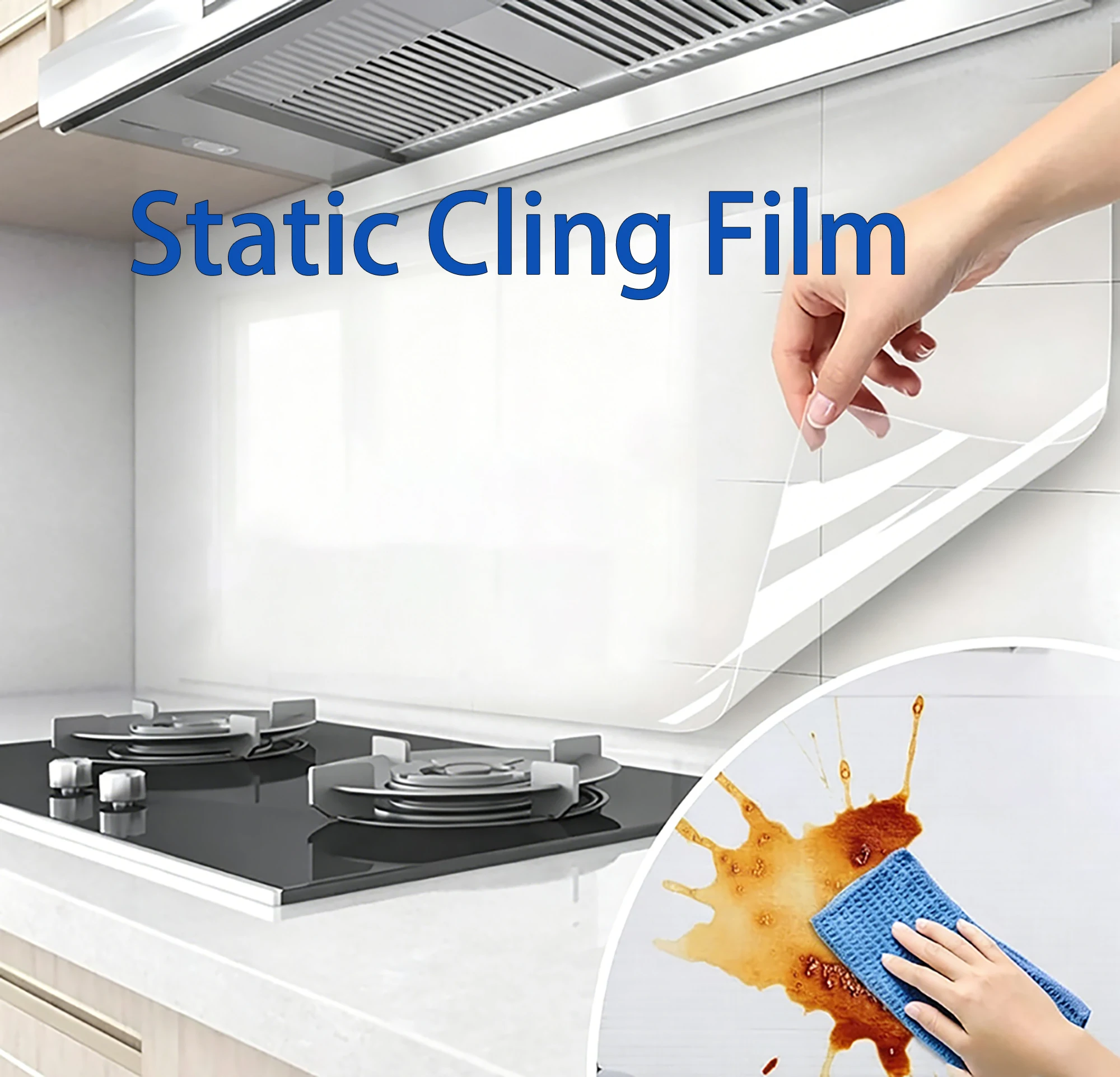 Filme Protetor Transparente de Adsorção Eletrostática Multitamanho, Adequado para Cozinhas, Filme de Parede à Prova de Óleo e Manchas.