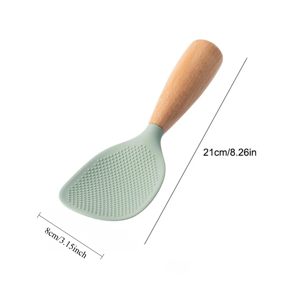 1Pcs SiliconeRice Spoon, Heat-resistant And Non StickRice Spoon, Can Stand UprightRice Spoon, Food Grade Wooden HandleRice S