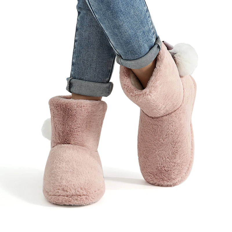 Shevalues Furry Boots Women Winter Fuzzy Cotton Shoes Comfort Warm House Fluffy Fur Flat Slippers Female Room Lining Plush Boots