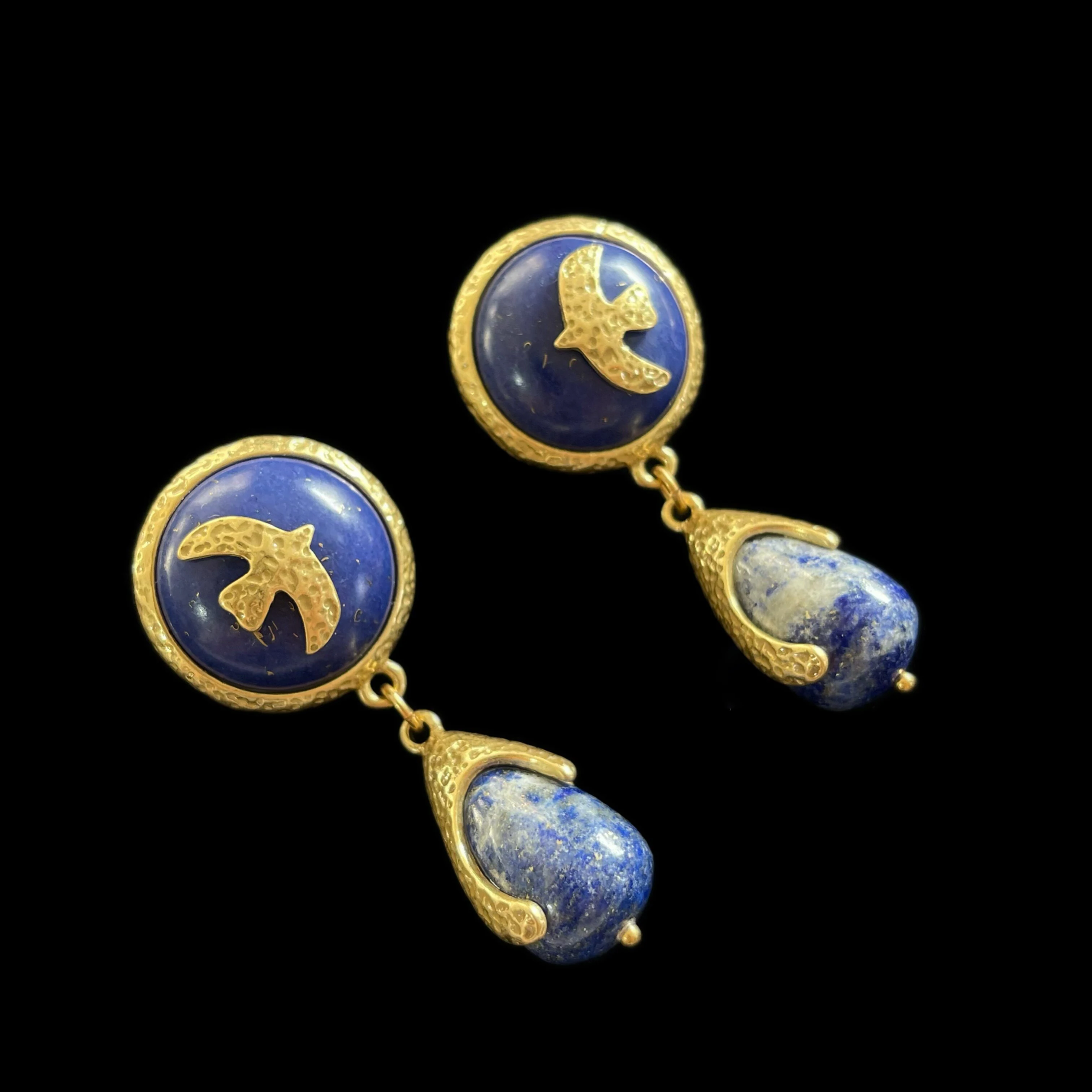 Retro vintage lapis lazuli swallow stud earrings for autumn and winter blue new animals pedant ear accessory