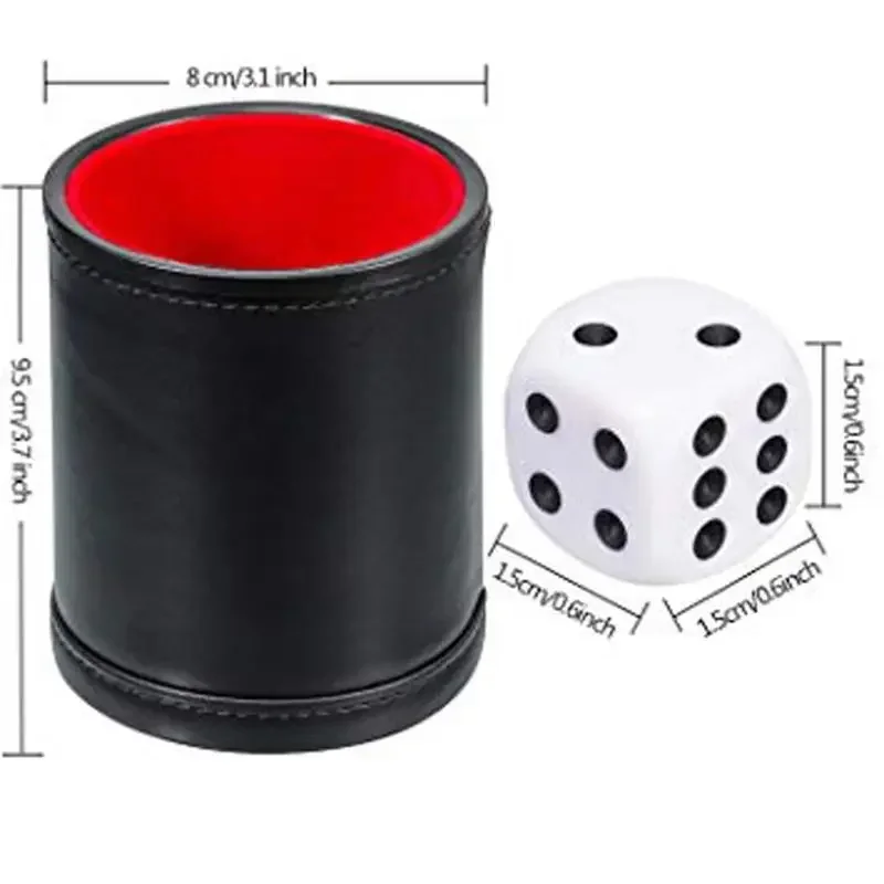 Leather Dice Cup with Lid Green Red Lining Interior Quiet in Shaking for Liars Dice Farkle Yahtzee Board Games with 5 pcs Dice image 5