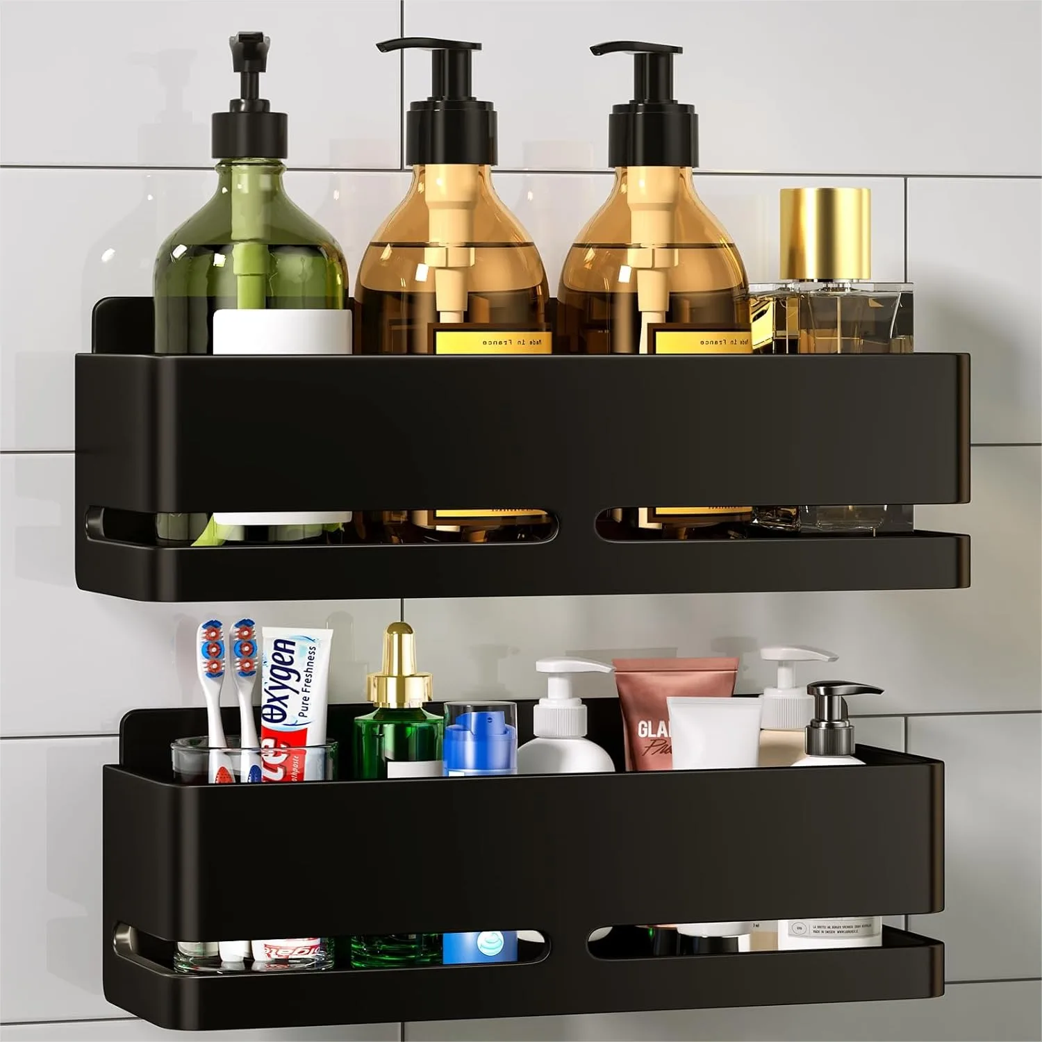 

Heavy Duty Shower Caddy 2-Pack, Large Capacity Adhesive Bathroom Shelf for Shampoo and Soap