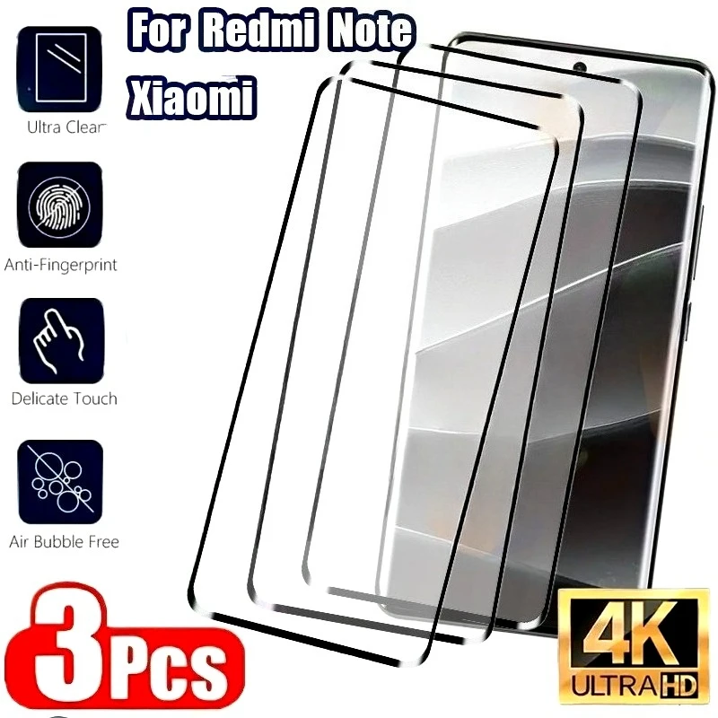 3 Stück vollständige Abdeckung aus gehärtetem Glas für Redmi Note 15 14 13 Pro Plus 14S 12S 11S Displayschutzfolie für Redmi 15C 15 14C 13C 12C 10A