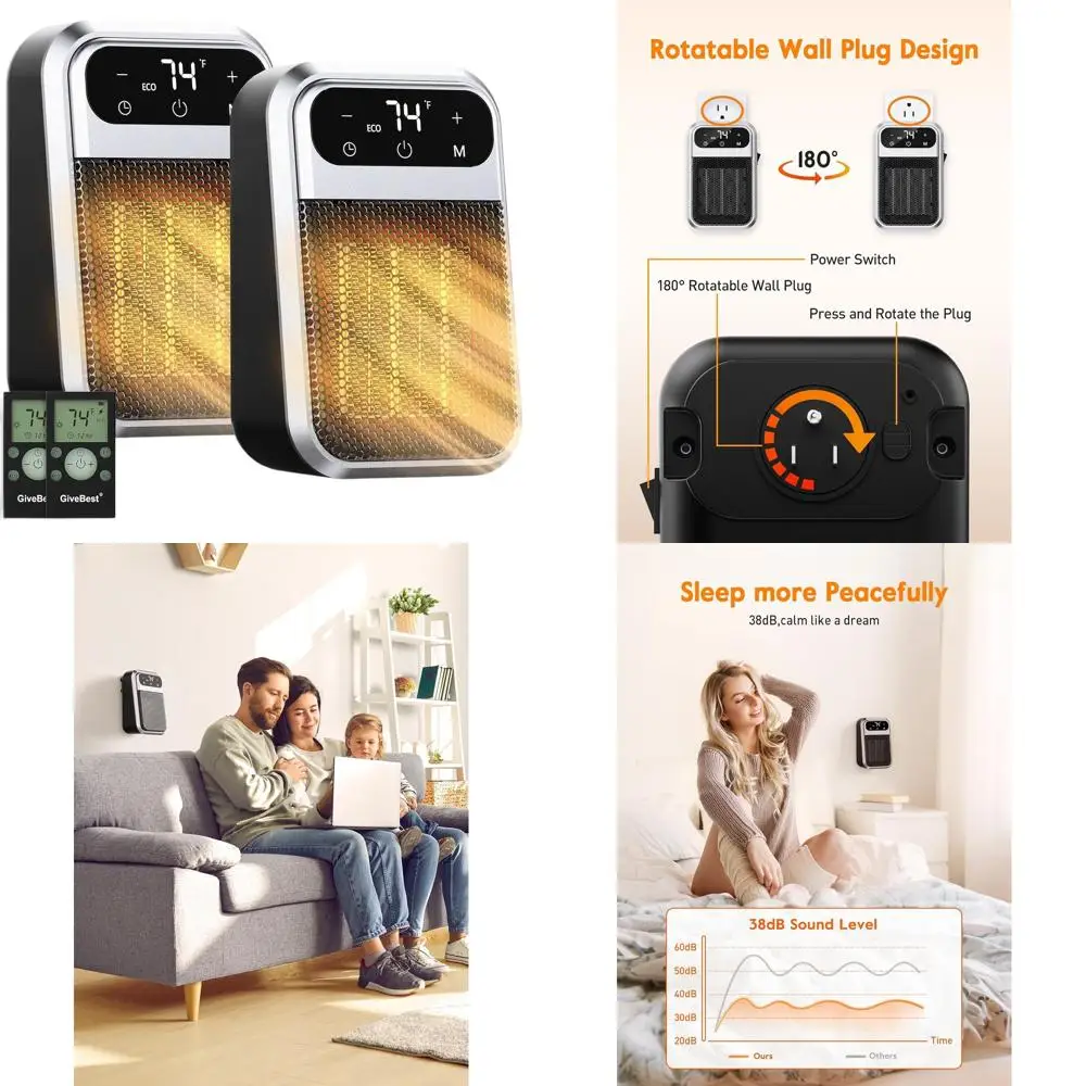 

Комплект из 2 подключаемых обогревателей мощностью 800 Вт с дистанционным управлением, светодиодным дисплеем, регулируемым термостатом и таймером для автофургонов, домашнего офиса и внутренней ванной