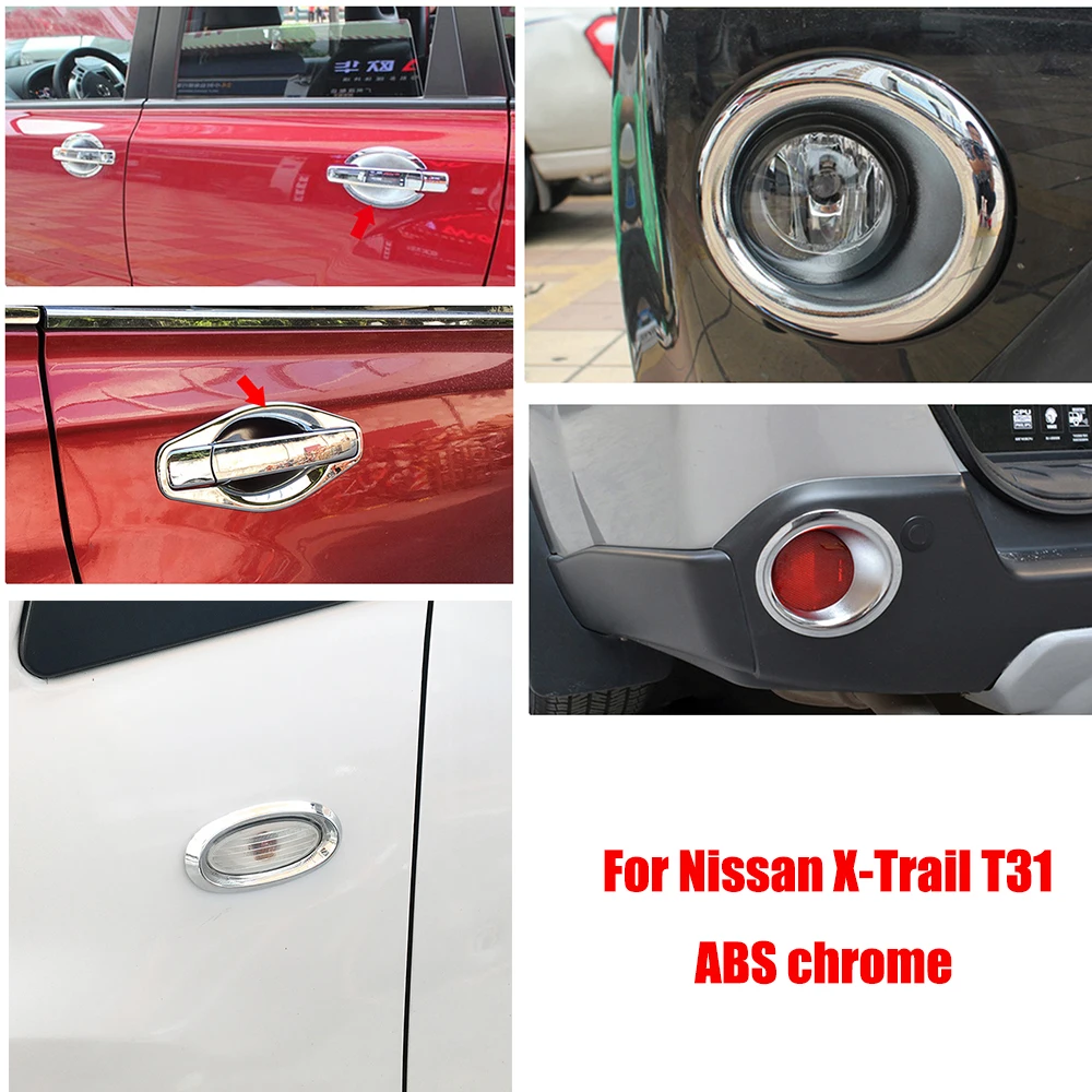 

For Nissan X-TRAIL XTRAIL T31 Bezel 2008-2013 ABS Chrome Car Side Light Door Handle Bowl Rear fog light Brake light Cover Trim