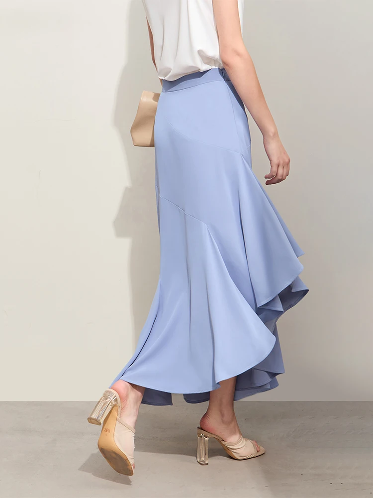 Amii Minimalism Skirts For Women 2024 Summer New Commuter Draping Thin Irregular Hem A-Line Solid Female Fishtail Skirt 12442204