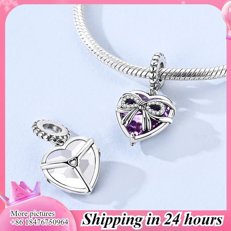 

Abalorios con Lazo y Circonita Cúbica (Plata 925) — Corazón de Amor Púrpura, совместимые с Pulsera Original