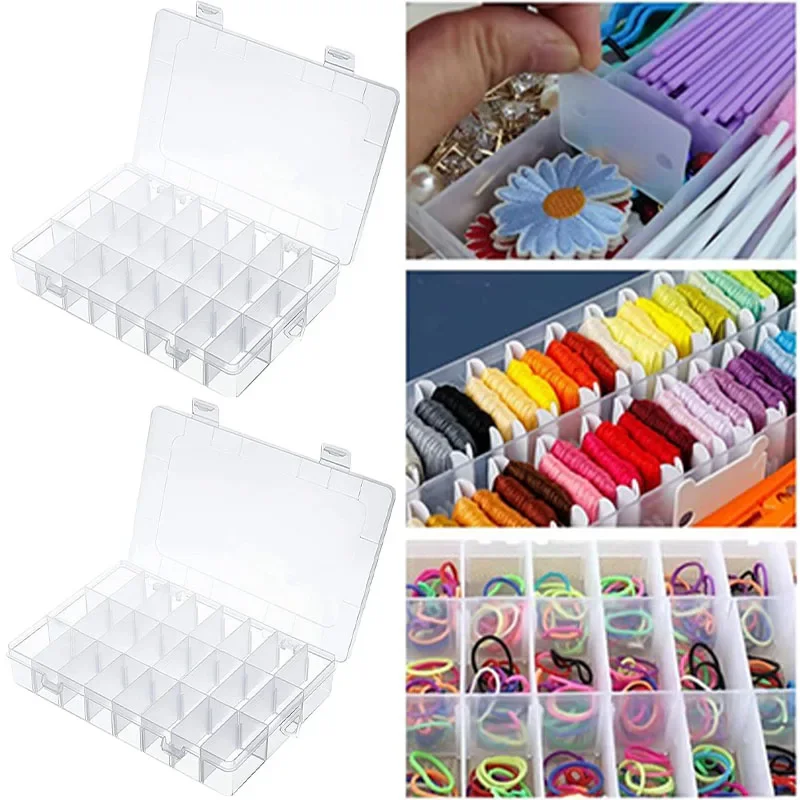 

24 Grids Transparent Plastic Storage Box Jewelry Earring Bead Screws Holder Bobbins Organizer DIY Cross Stitch Sewing Tools