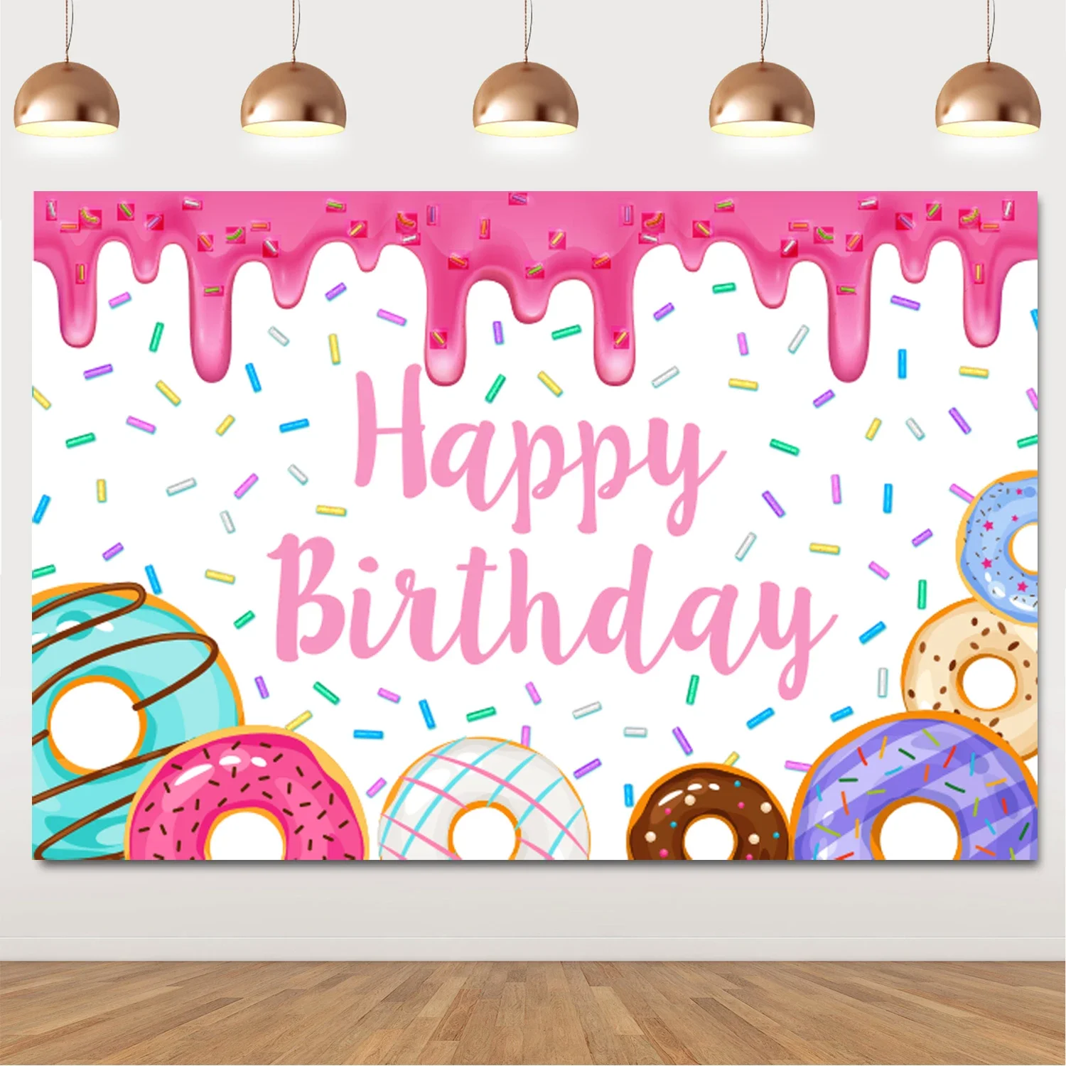 Kreatwow-Girls' Birthday Party Decoration, Donut Background, Donut Theme, Happy Birthday Party Decoration