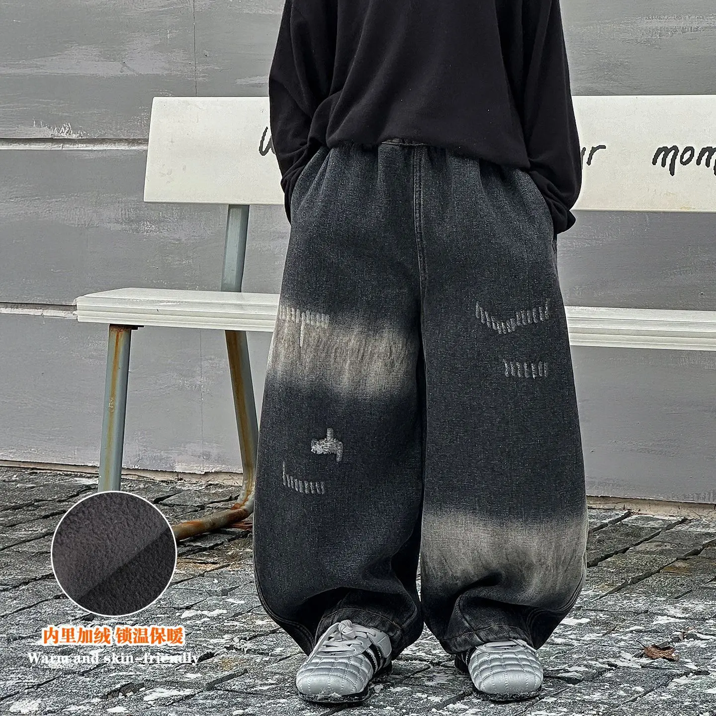 

Children Clothing Korean Style Retro Fleece Thickened Warm Jeans 2025 Autumn Winter New Boys Fashionable Personality Jeans