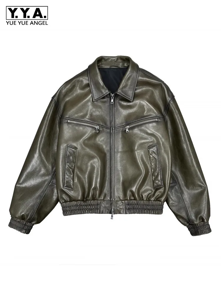 

Итальянская дизайнерская мужская свободная куртка-бомбер из натуральной овчины высшего качества, куртка из натуральной кожи, мотоциклетные байкерские пальто