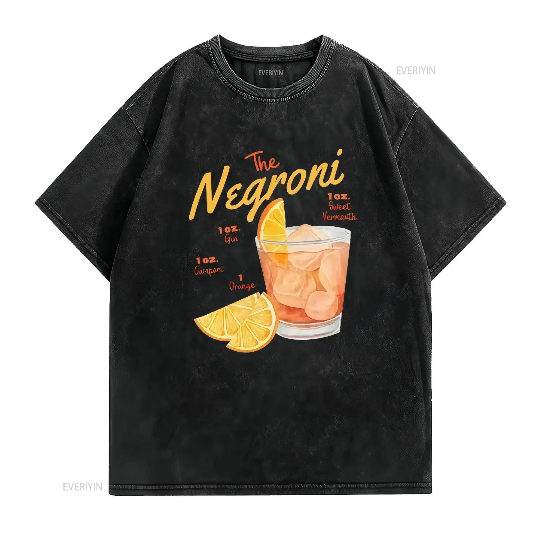 The Negroni T shirt Retro Inspired Vintage Cocktail Bach Washed streetwear homme Comfortable  vintage Washed Stylish Breathable