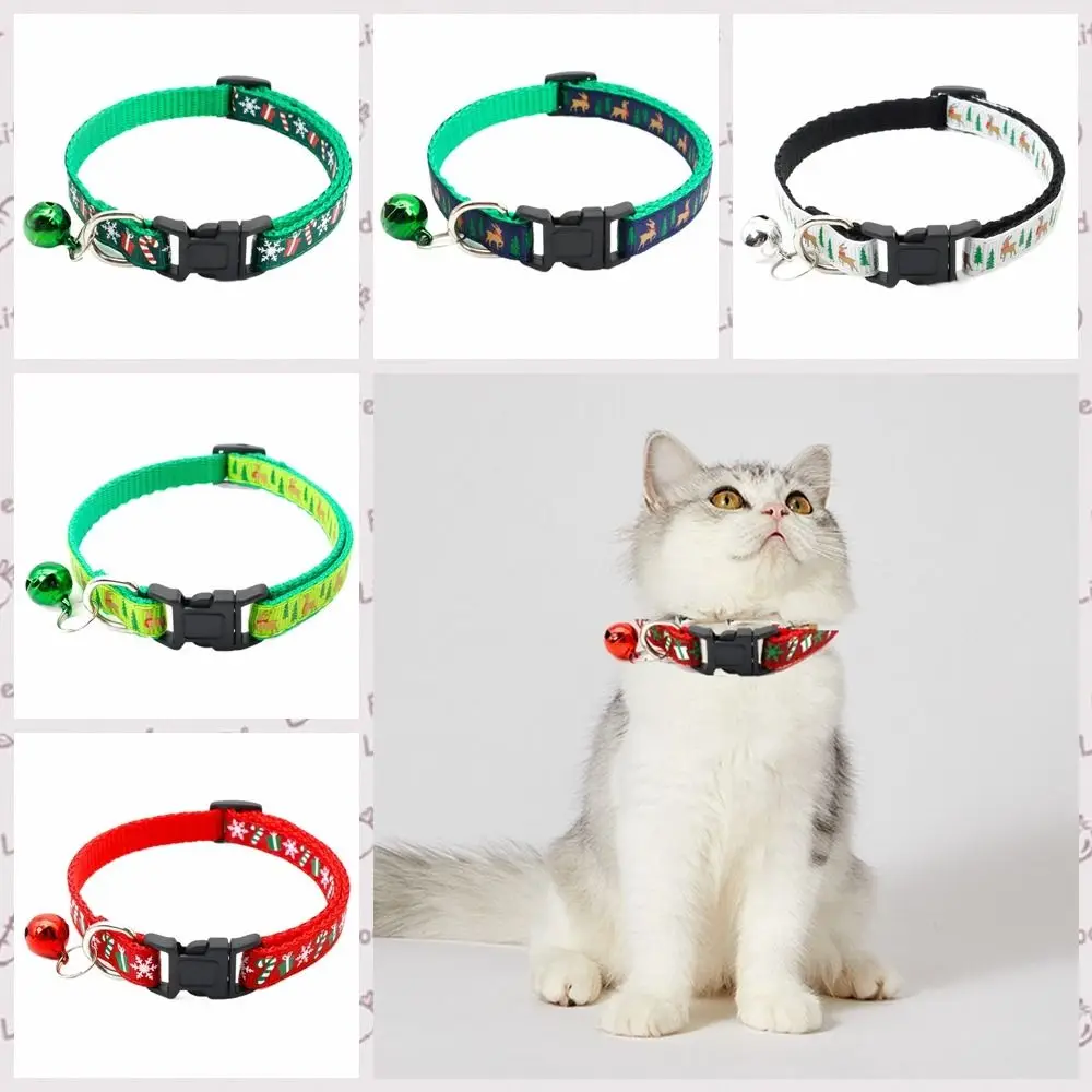 con campana Collar navideño para gatos Patrón de copo de nieve/encaje y ciervo Collar navideño de polipropileno para mascotas ajustable Blanco/Verde/Rojo