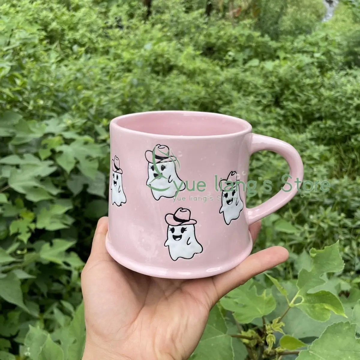 Tazza da caffè fantasma rosa tazza in ceramica tè pomeridiano colazione tazza da latte Home Office utensili da bere simpatico cartone animato regalo