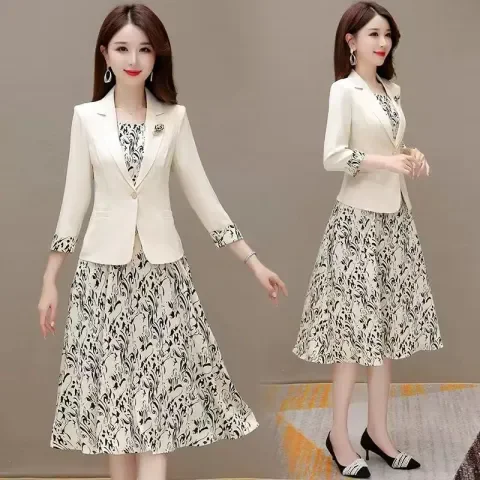 

Luxury Brand Women's Two-Piece Suit Set Spring Autumn Dr Sli Commute Sle Polyester Fabric Seven-Sve Long Dr