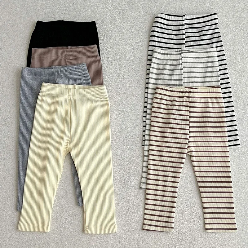 

Autumn Boy Baby Striped Ins Kids Clothes Girl Children Ribbed Solid Simple Leggings Casual Pants Infant Cotton Homewear Trousers