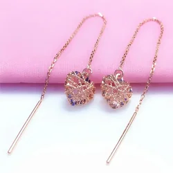 Creative Hollow Shiny Heart-shaped Earrings for Women Long Chains Earings Exquisite Wedding Copper Plated Rose Gold Jewelry