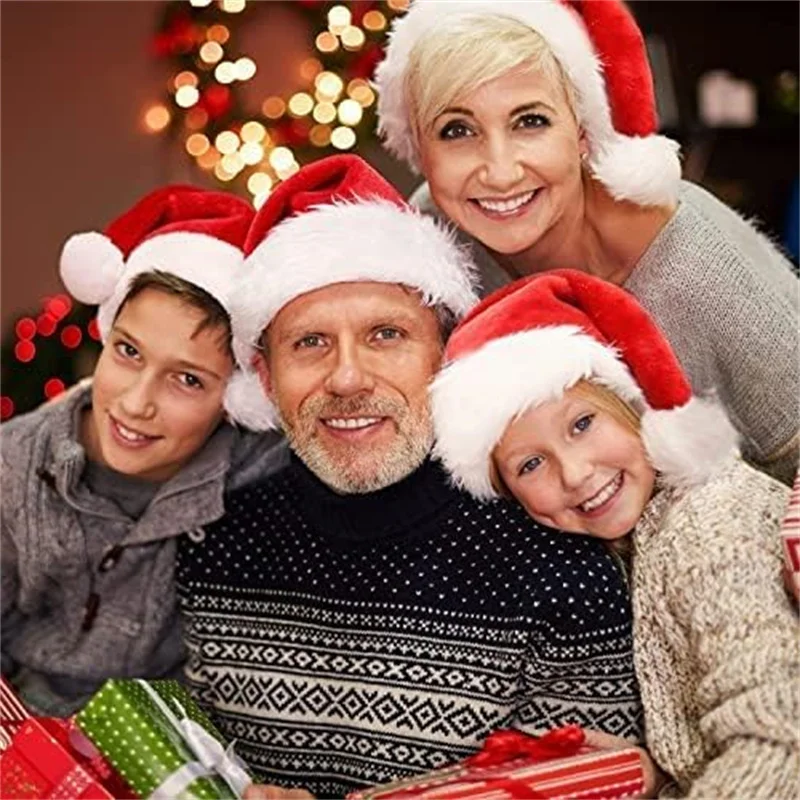 Chapéu espesso de veludo Papai Noel para crianças e adultos, boné de Natal, festa do festival, ano novo, luxuoso, 2022