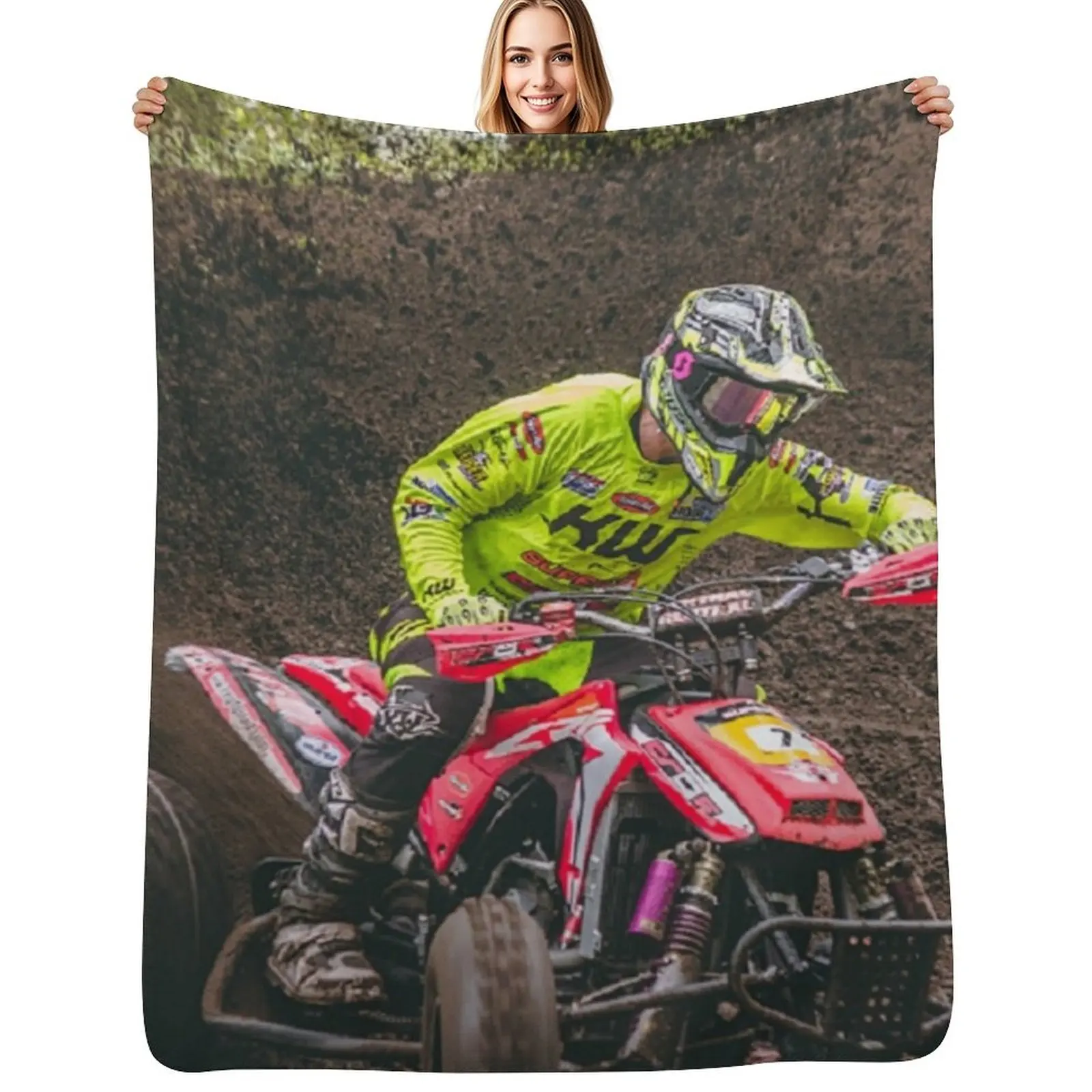 ATV Red Quad in the Mud! 4 Wheel Racing! Throw Blanket Fade Resistant Durable Throw Blanket