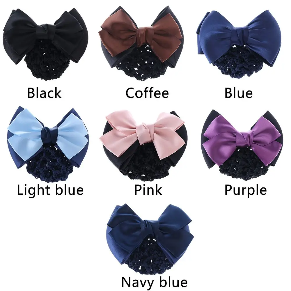 Women Fashion Satin Bow Barrette Elastic Updo Styling Tool Hair Clip Net Knitting Bun Cover Ballet Crochet Snood