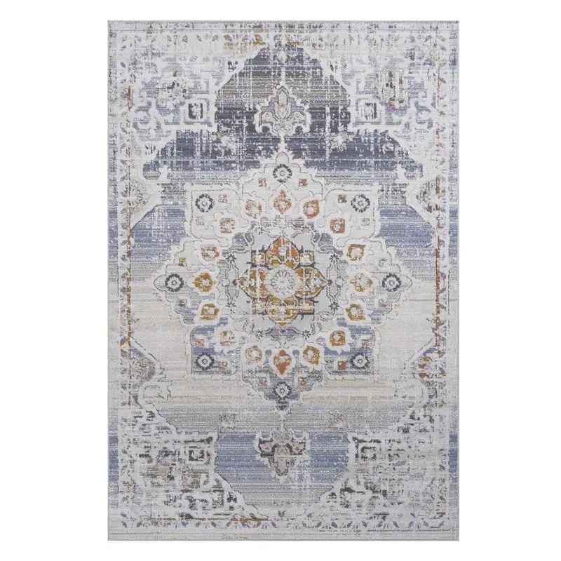 Stylish Non-Shedding Medallion Area Rug for Living Room, Bedroom, Dining Room, Home Office - Cream and Gold, Stain Resistant,