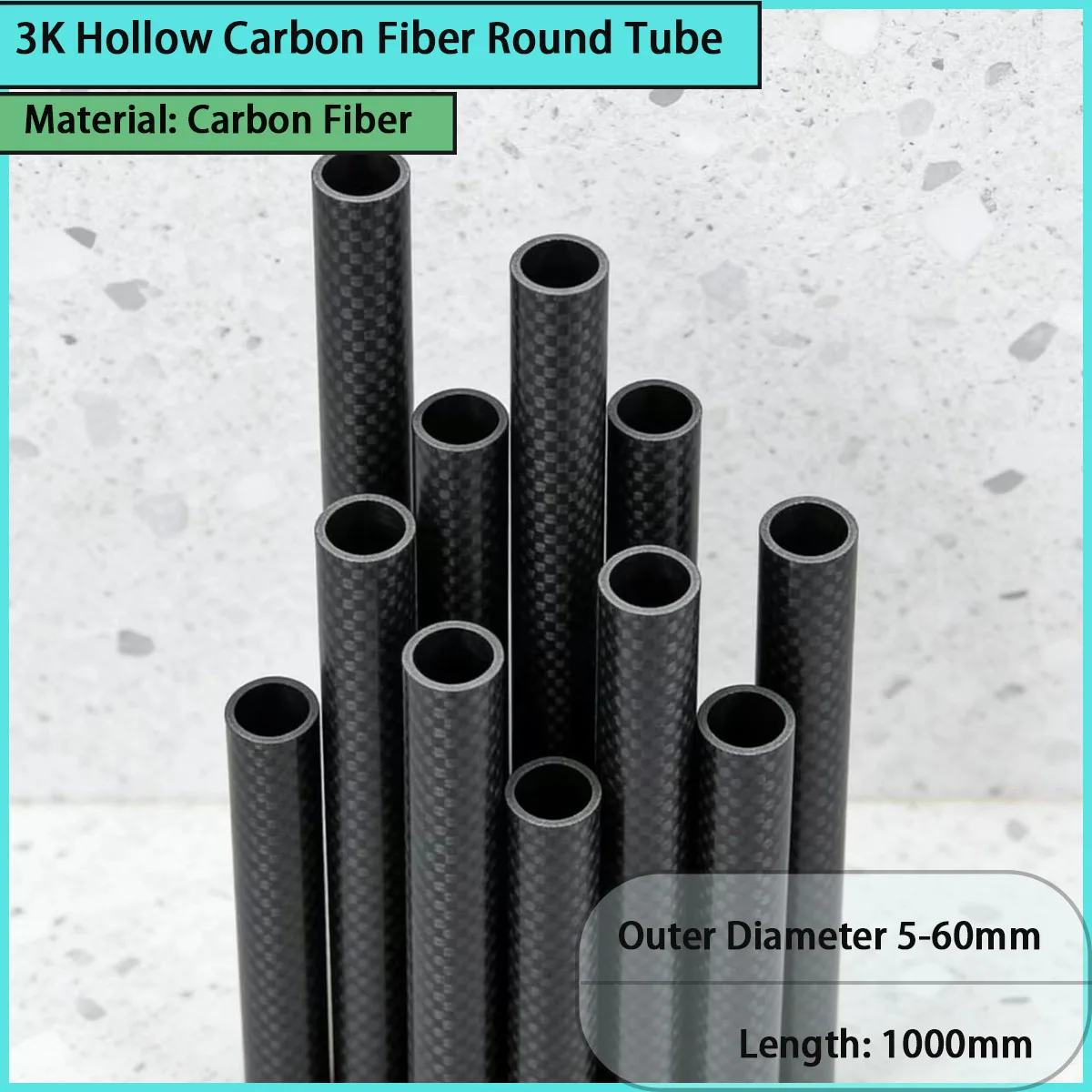 Outer Diameter 5-60mm 3K Hollow Carbon Fiber Round Tube for Aerospace, Precision equipment, Etc