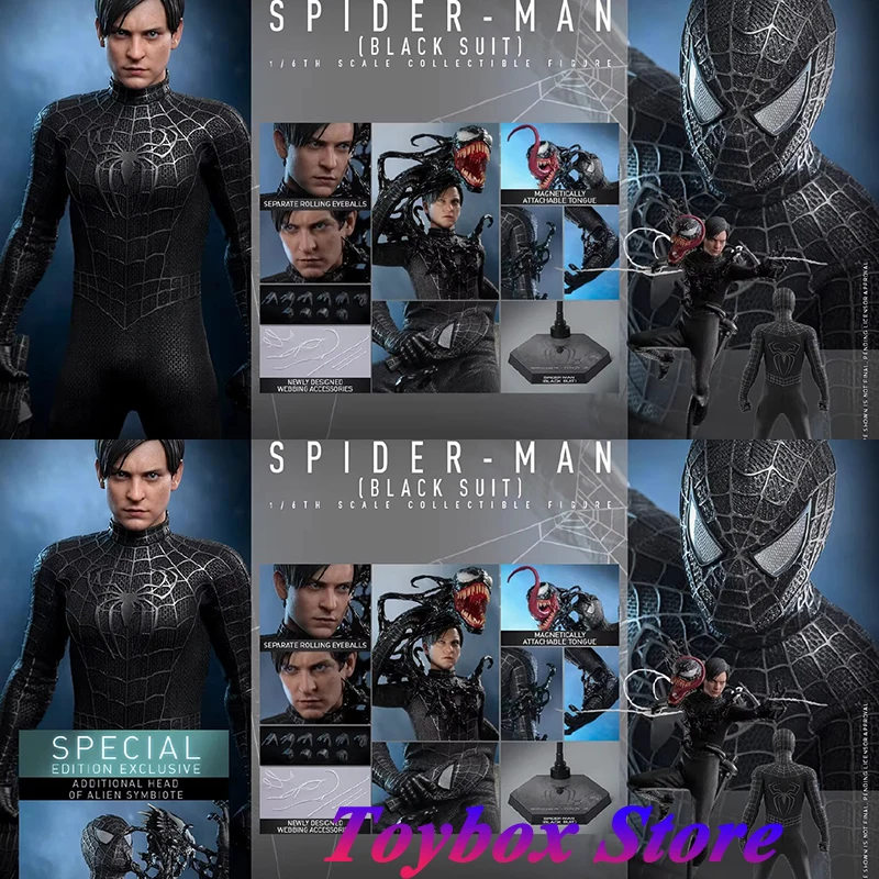 

HotToys HT 1/6 MMS727 MMS727B Speical Version Spider-Man Black Suit Movable Action Figure 12" Full Set Tobey Super Hero Soldier