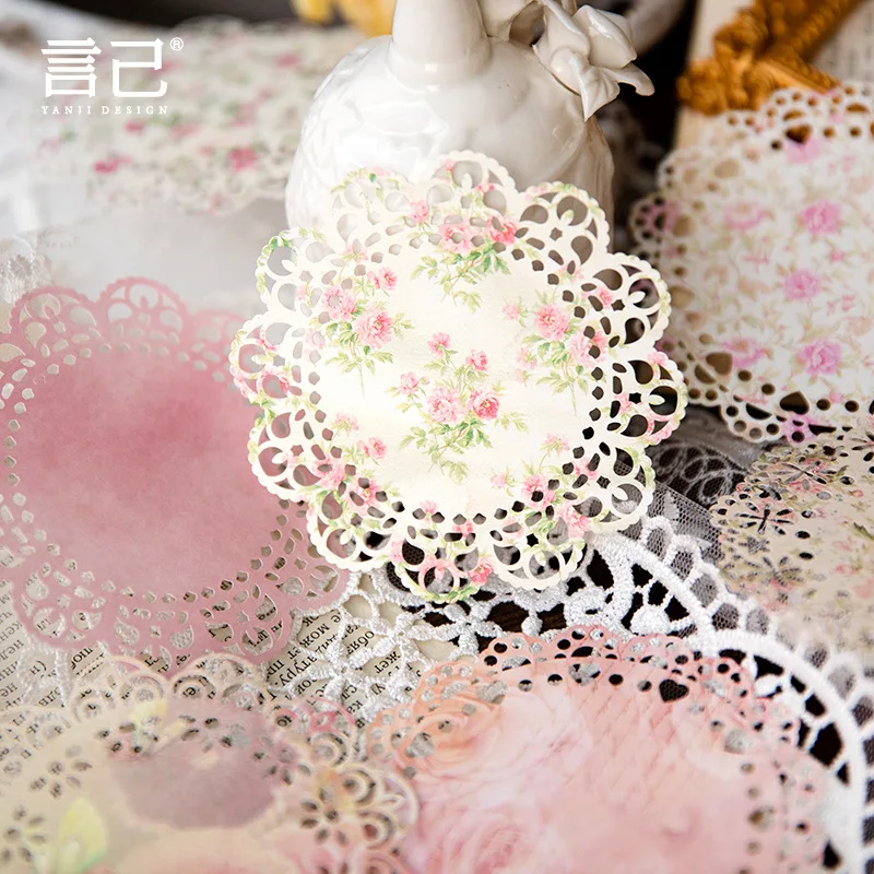 20 pcs Round Lace material paper for Decorative Diary Scrapbooking  Background paper handmade DIY Junk Journal Supplies