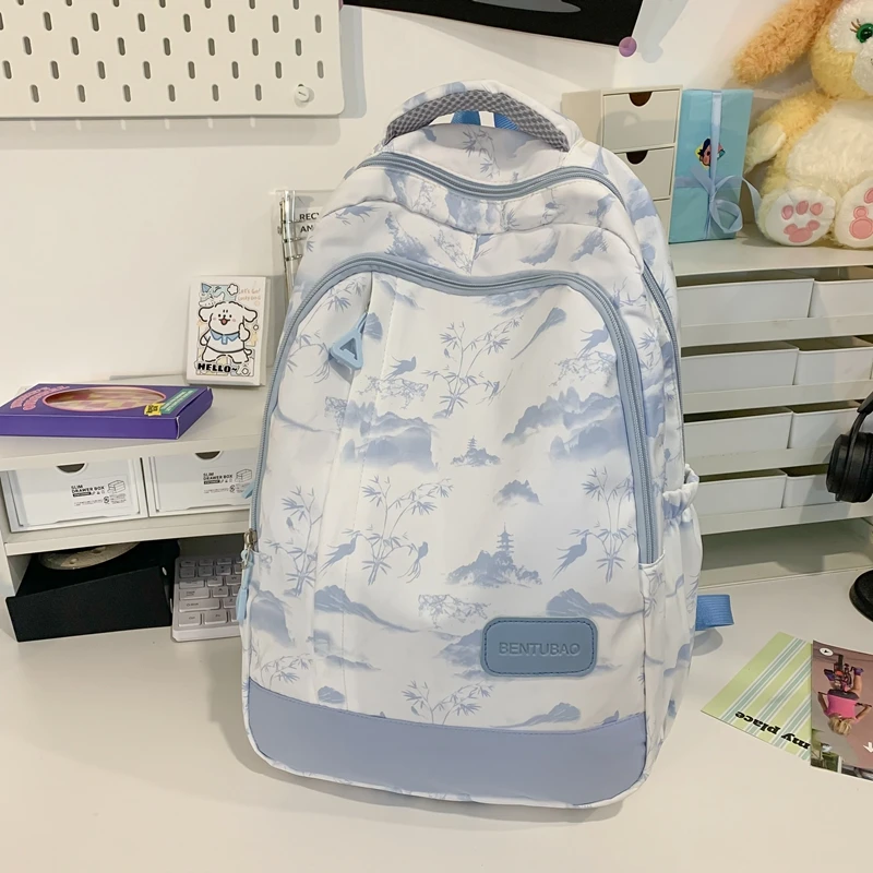 Mochila de nylon portátil para estudantes, bolsa de escola de informática, pupilo, viagem inaugural, moda, fofa, pouscular, mulheres, costura, doce