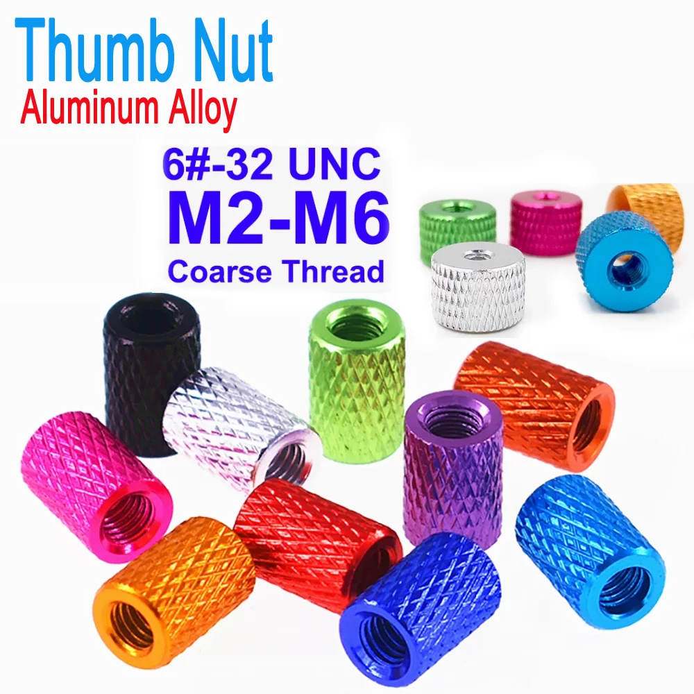 

M2-M6 Coarse 5Pcs/Lot 6#-32 UNC Aluminum Colorful Knurled Round Thumb Nuts Hand-Tightening for DIY Projects