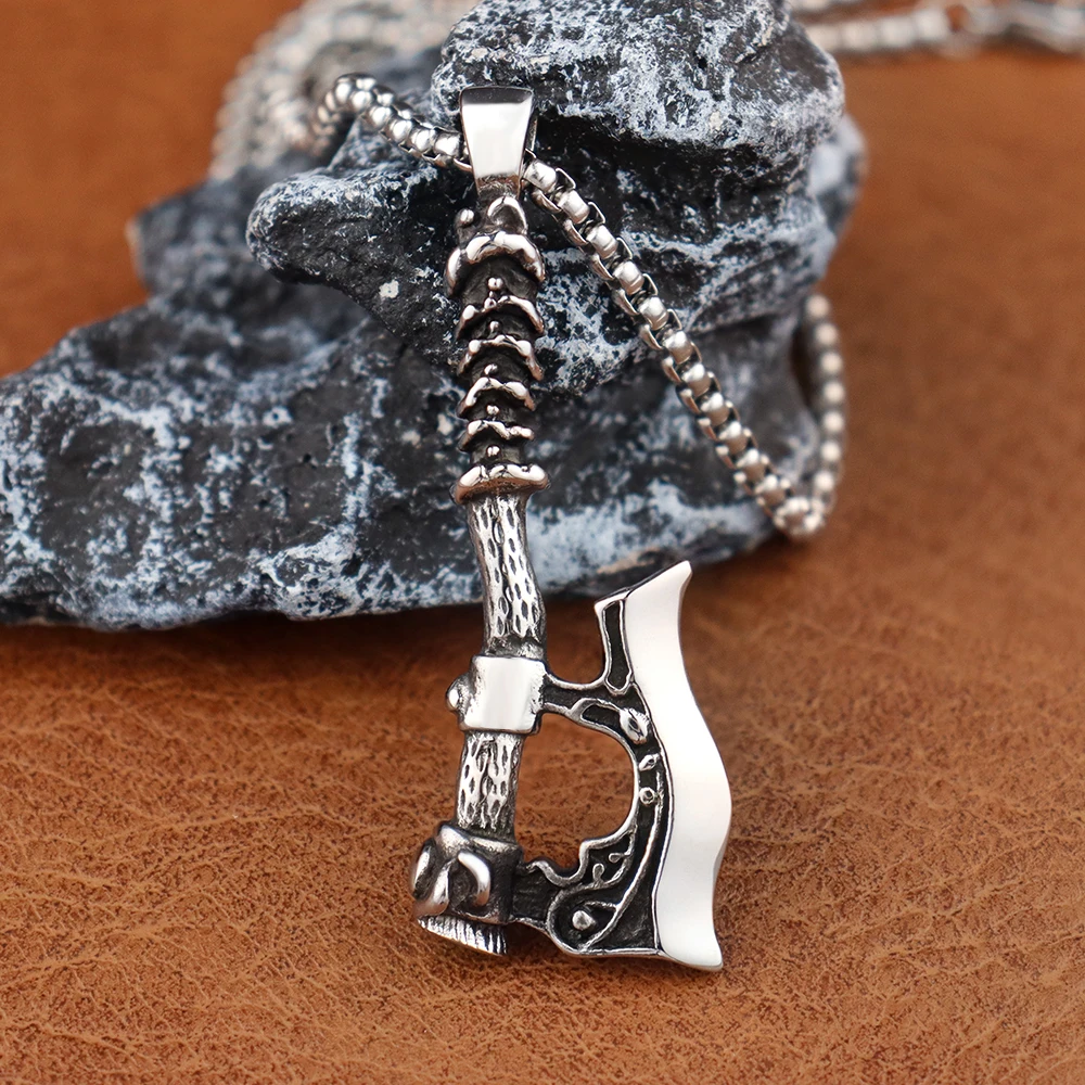 Classic Viking Axe Pendant Popular Stainless Steel Nordic Men Nacklace Vintage Odin's Symbol Scandinavian Jewelry Gift Wholesale