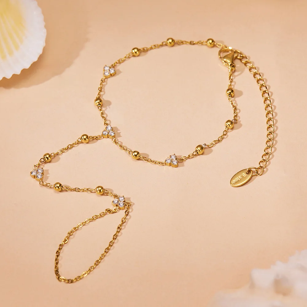 Zirkon-Perlen Handketten-Armband 316L Edelstahl-Armband 18K Vergoldet Verstellbares Armband Täglicher Schmuck für Frauen – Detail 8