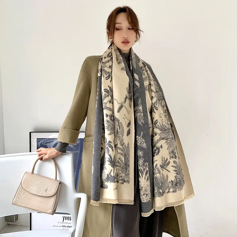 

TZTOOZ2024 Luxury Floral Print Scarf for Women Warmer Winter Cashmere Pashmina Scarves Shawls Female Thick Blanket Wraps Foulard