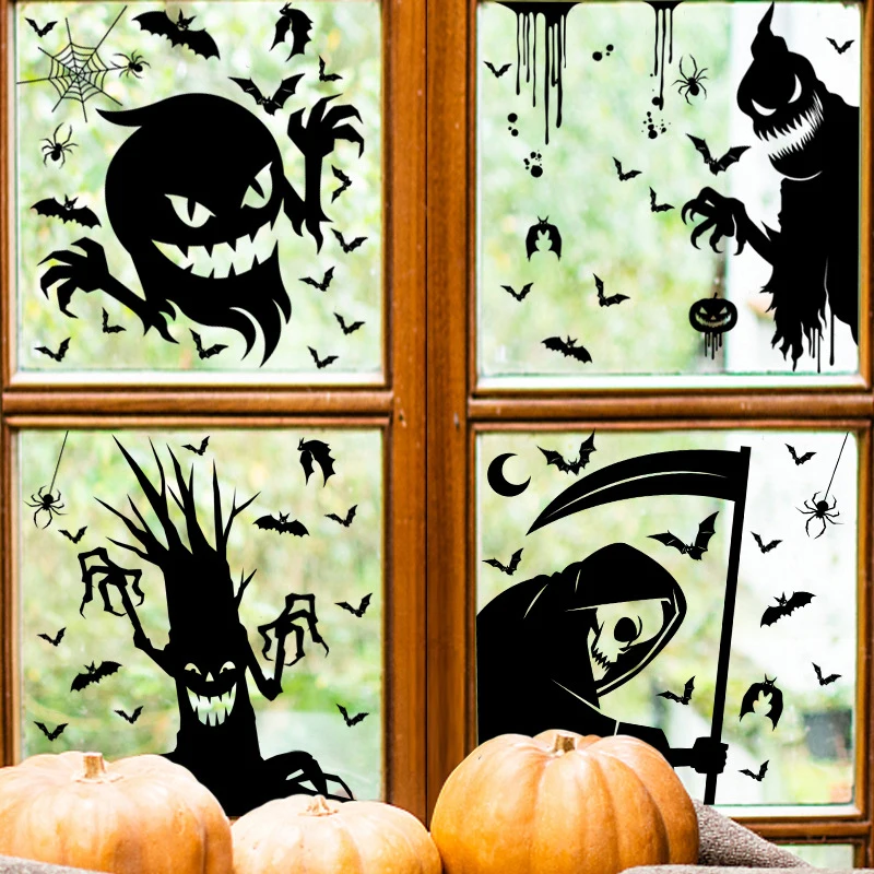 Halloween Giant Ghost Monster Ghost Shadow Window Sticker Witch Death Bat Skull Wall Stickers Halloween Party Supplies