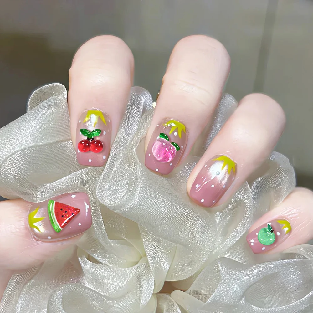 50 Stücke Sommer Gemischte Früchte Nail art Charms 3D Harz Kirsche Erdbeere Ananas Zitrone Pfirsich Strass DIY Handwerk Nagel Dekoration