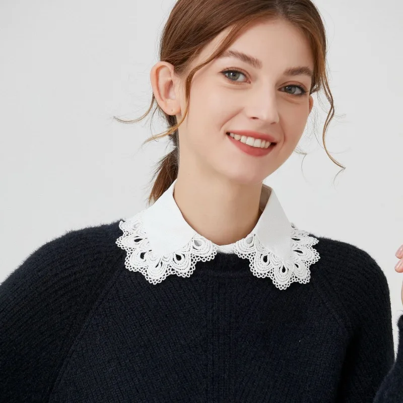 Fashionable Hollow Out Shirt Fake Collar Ladies Lotus Leaf Fungus Edge Doll False Collar White Lace Detachable Shawl Decorative