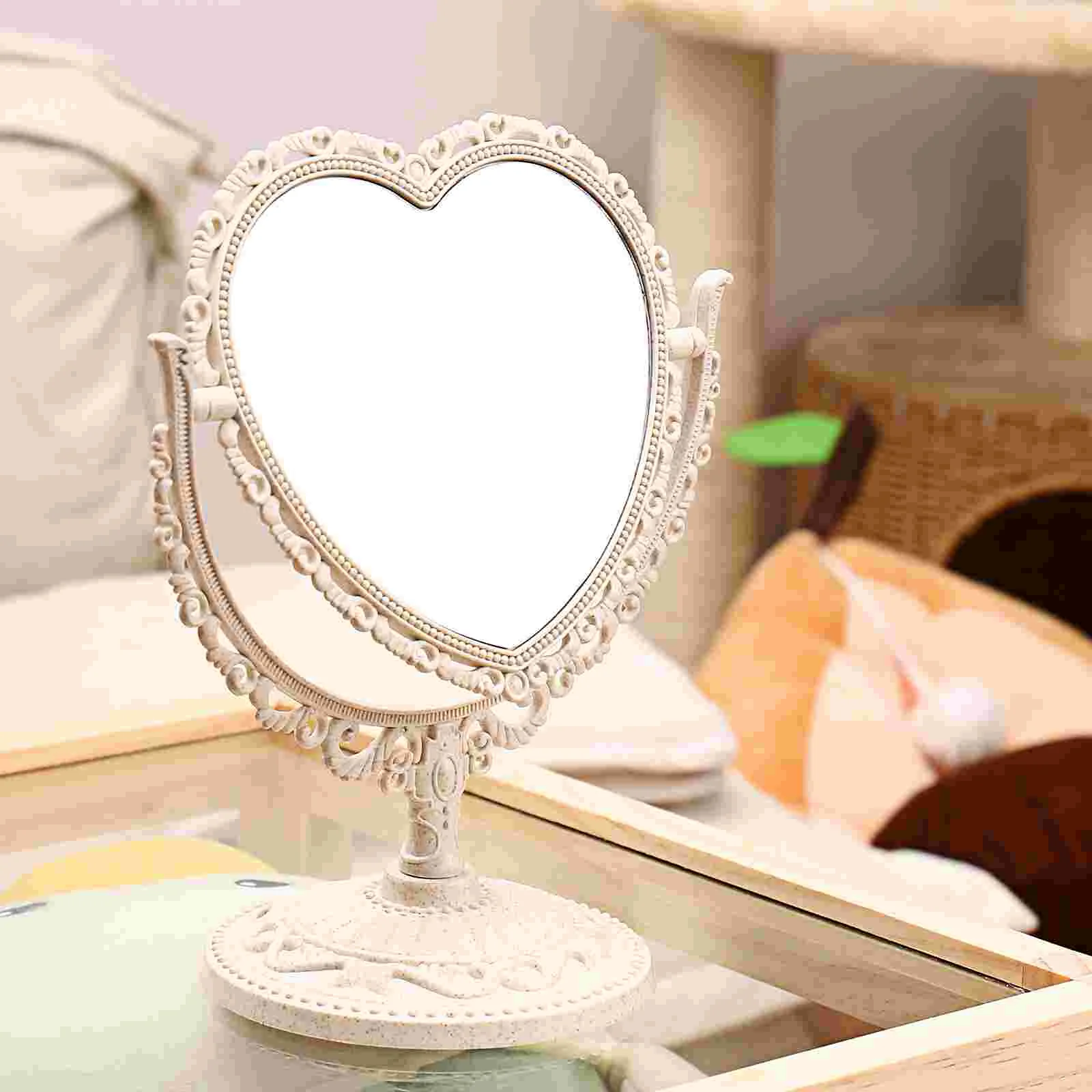 1pc Heart Shaped Vanity Mirror Tabletop Double Sided Mirror Rotatable Vanity Mirror Desk Mirror Makeup Mirror