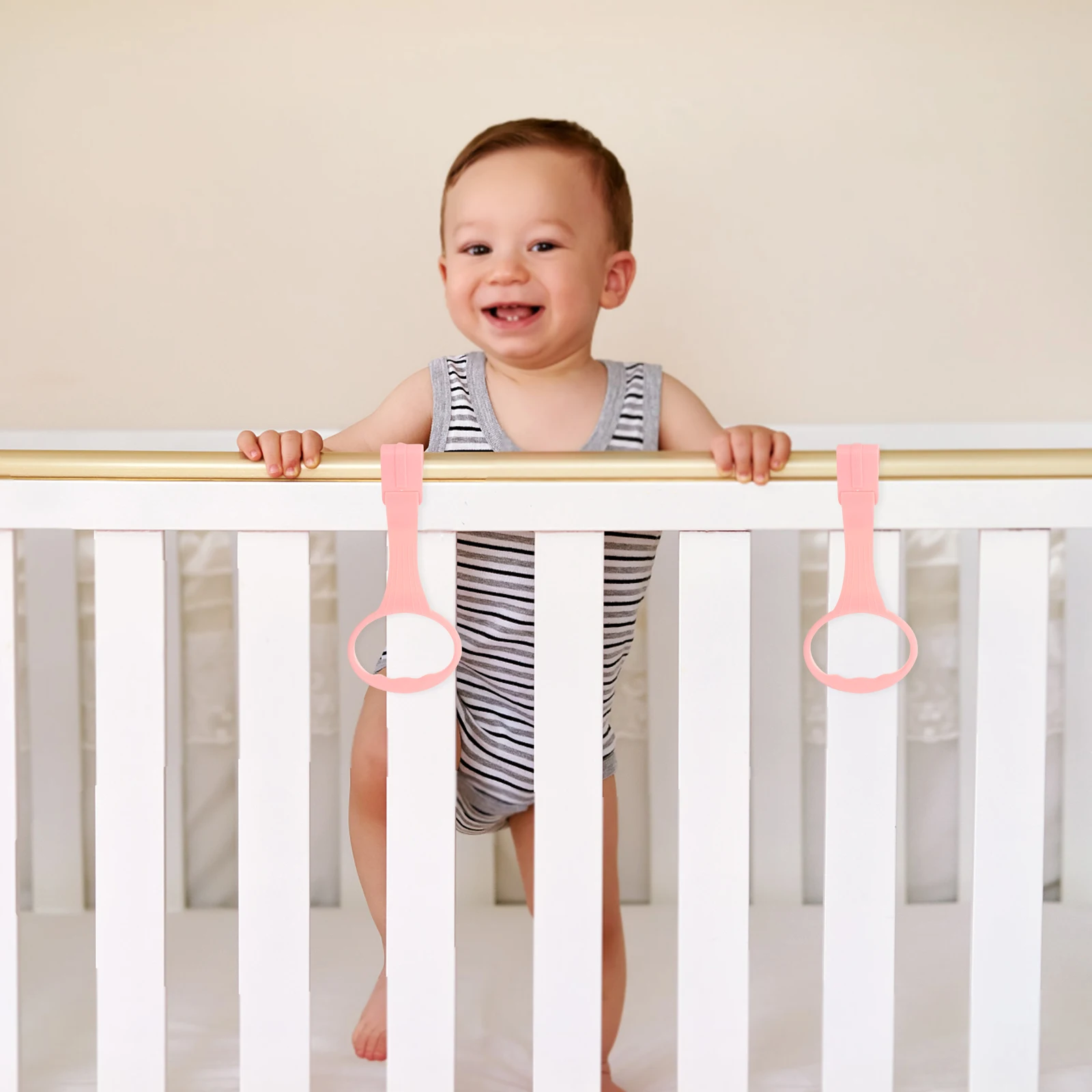 Anillo de tracción de mano para bebé, soporte portátil de ayuda para cuna de recién nacido, cama de guardería, barra de dominadas, agarre de soporte de entrenamiento, 4 Uds.