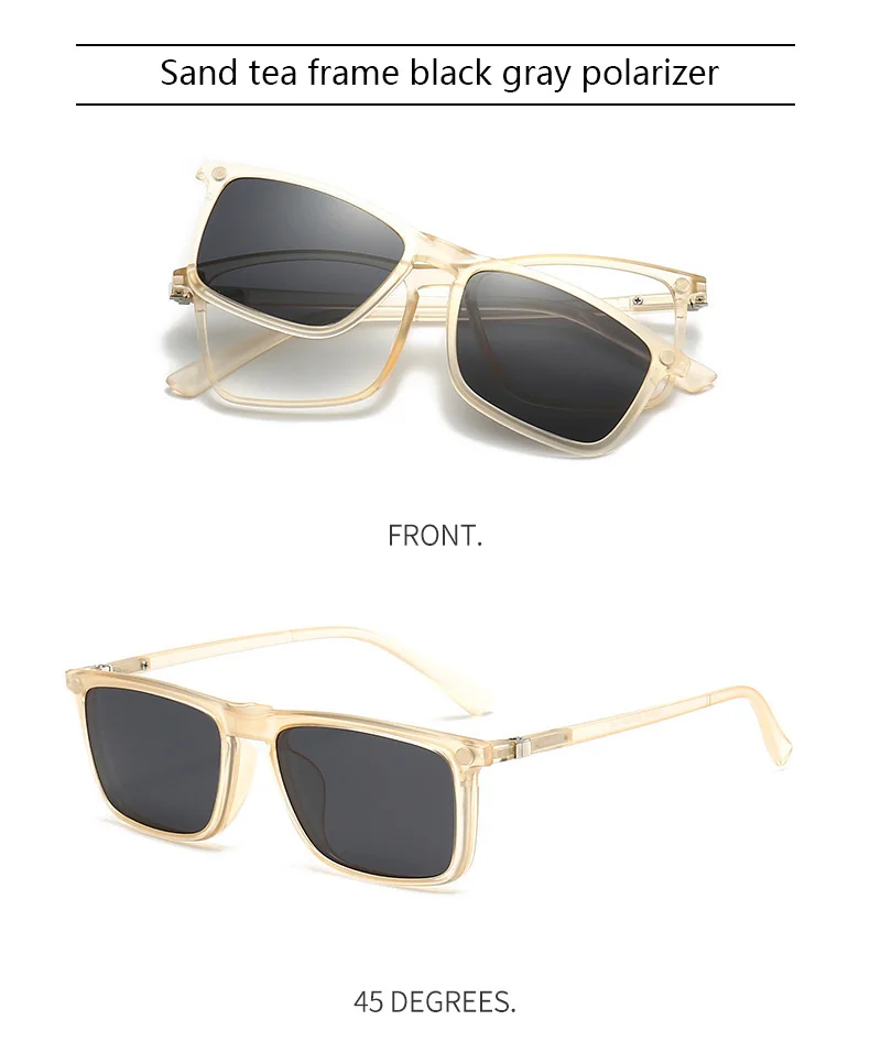 Transparente Damen-Sonnenbrille mit quadratischem Rahmen, 6-in-1-Brille mit magnetischem Clip, polarisierte Nachtsichtbrille für Herren – Detail 22