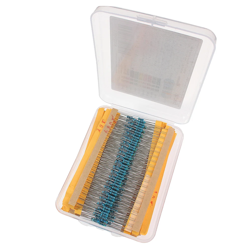 600PCS 30 Values 1/4W Metal Film Resistor Assortment Kit, 10 ohm~1M ohm Resistors Assorted Set Pack in Box, 10K 20K 47K 51K 68K
