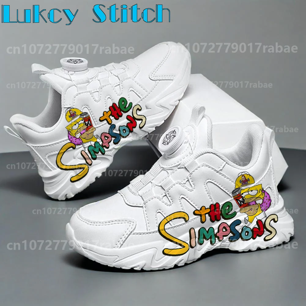

High Quality Simpson Funny Cartoon Printing Children shoes boys girls PU leather Solid color sole arch support sneakers