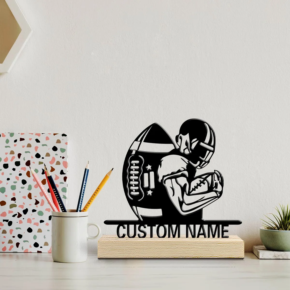 1pc Metal Desktop Ornaments and Decorations Custom Name Equipped with Wooden Base Modern Rural Home Desktop Decorations