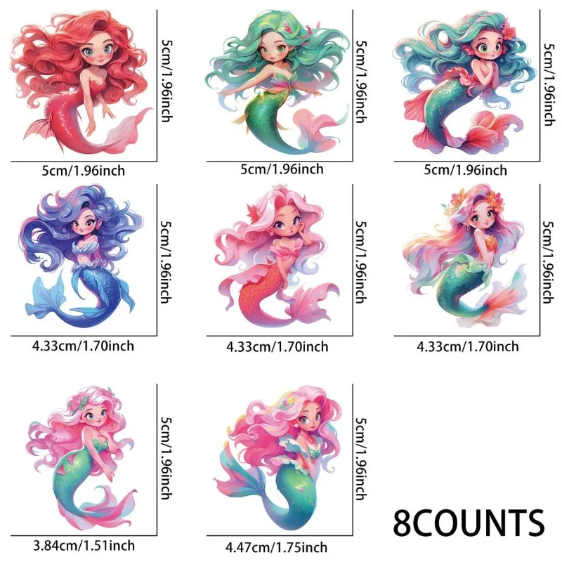 8pcs Cute Mermaid Sublimation UV DTF Stickers, Waterproof Sticker Pack for Decorating Mugs, DIYSupplies，3d Home Decoration